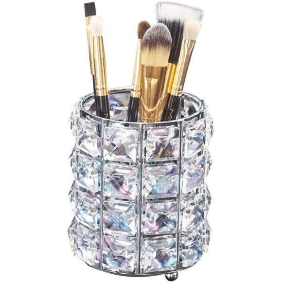 Makeup Brush Holder Organizer Golden Crystal Bling Personalized Gold Comb Brush - Picture 1 of 6